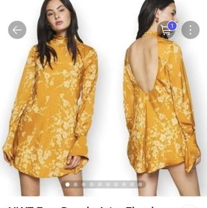 free people Aries dress mock turtle low back long sleeve floral gold and yellow